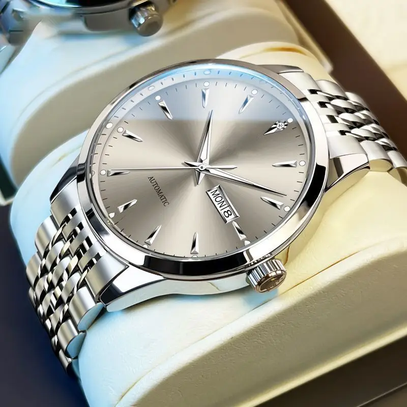Luxury Automatic Mechanical Men's Watch – Stainless Steel Waterproof Dress Wristwatch with Day & Date Display - Image 2