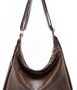 Vintage Brown Soft Leather Hobo Shoulder Bag – Large Capacity Casual Handbag